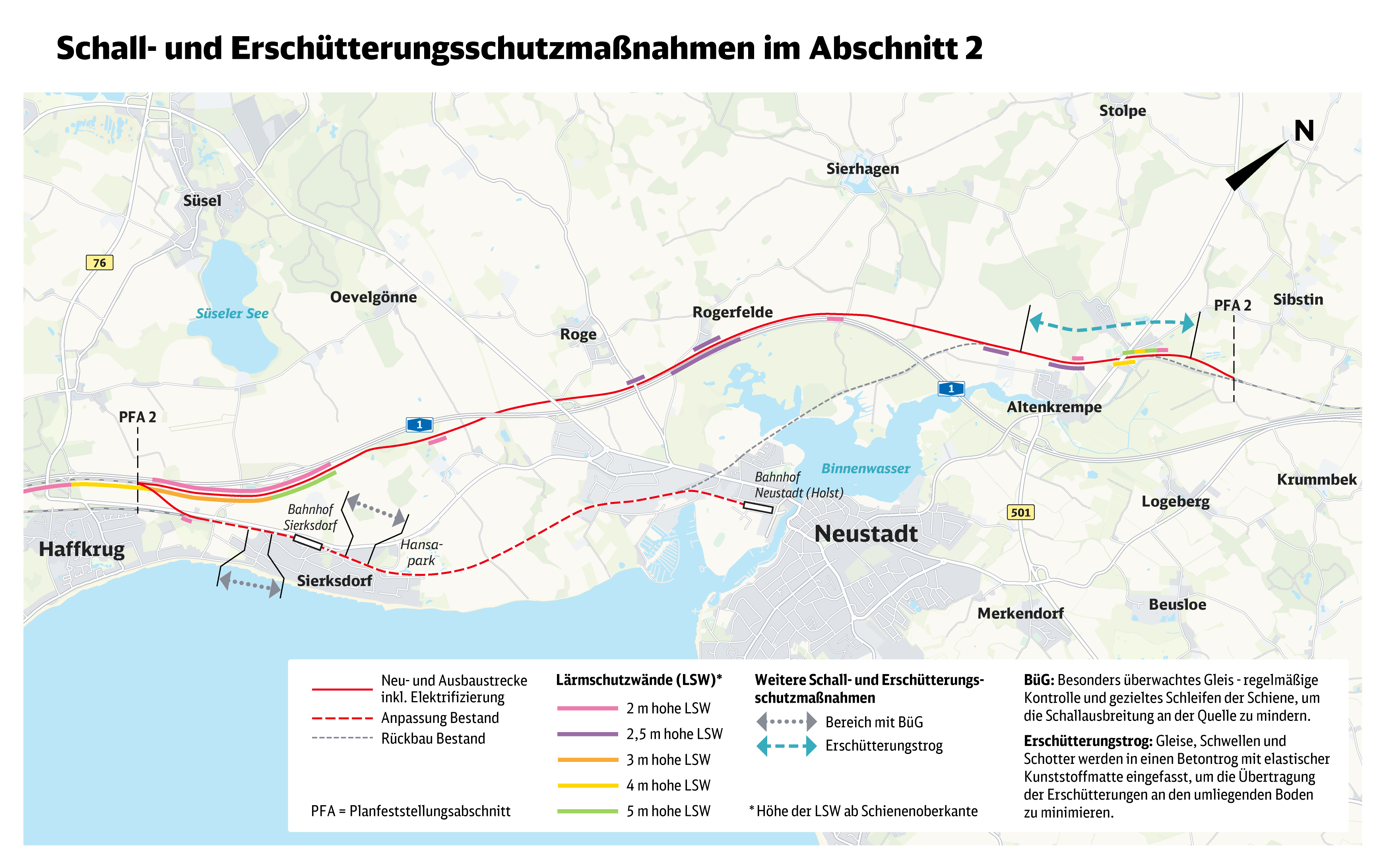 Übersicht der Schallschutzmaßnahmen im Abschnitt 2