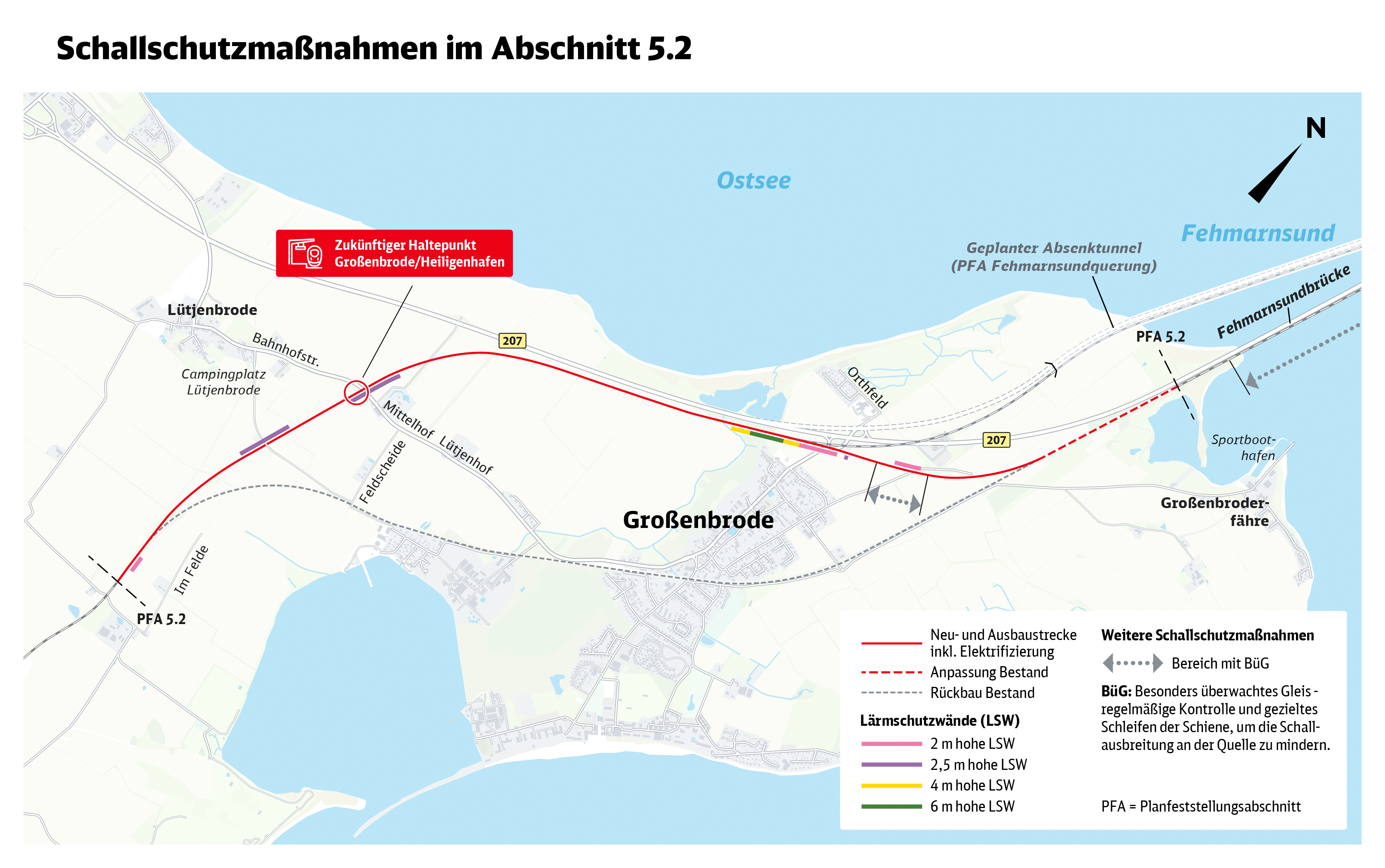Karte mit Lärmschutzmaßnahmen im Abschnitt 5.2