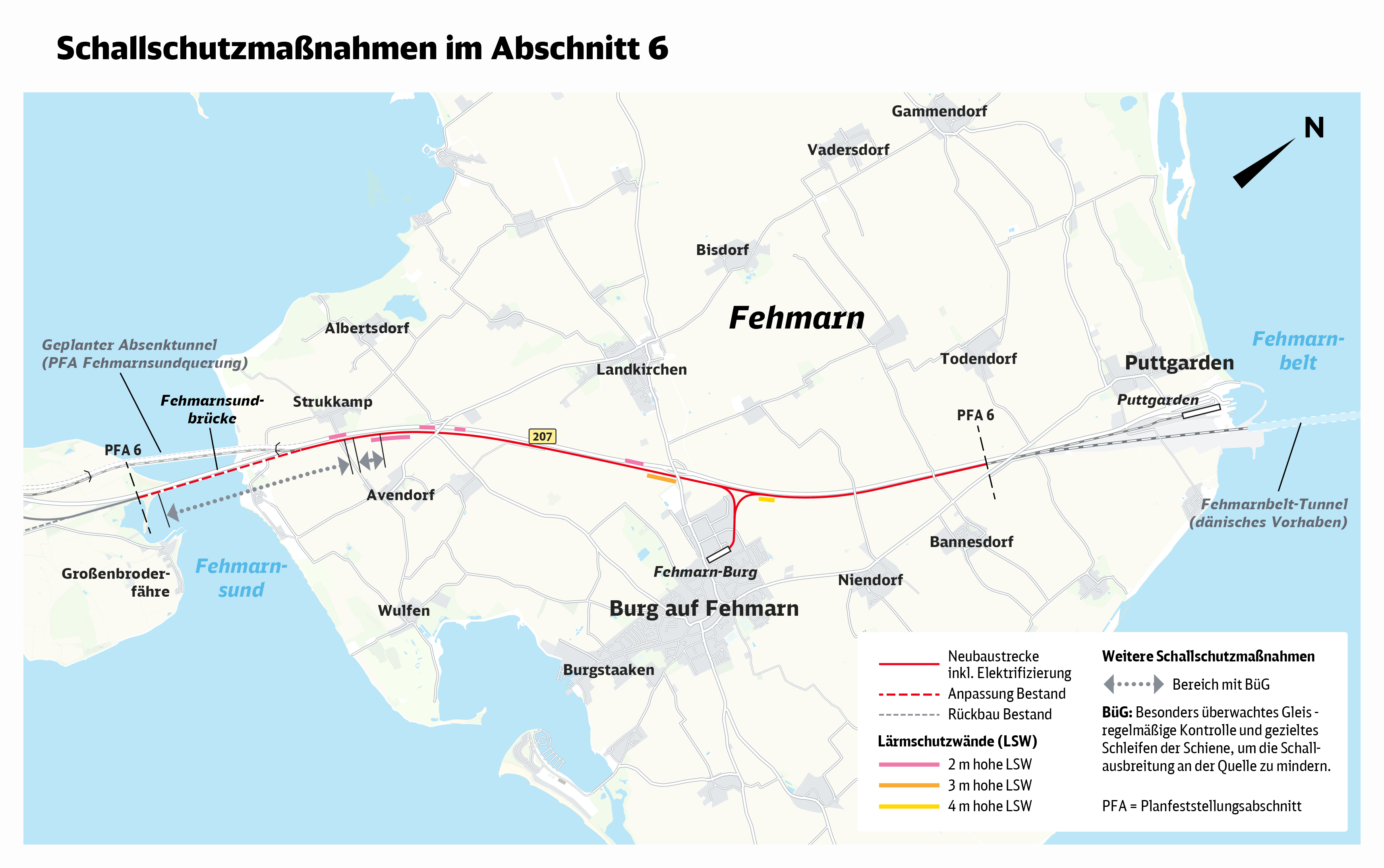 Karte mit Lärmschutzmaßnahmen im Abschnitt 6